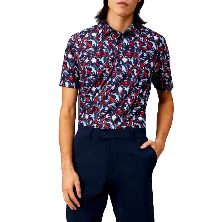 G/Fore Palm Fronds Tech Pique Slim Fit Golf Polo Shirt - Twilight