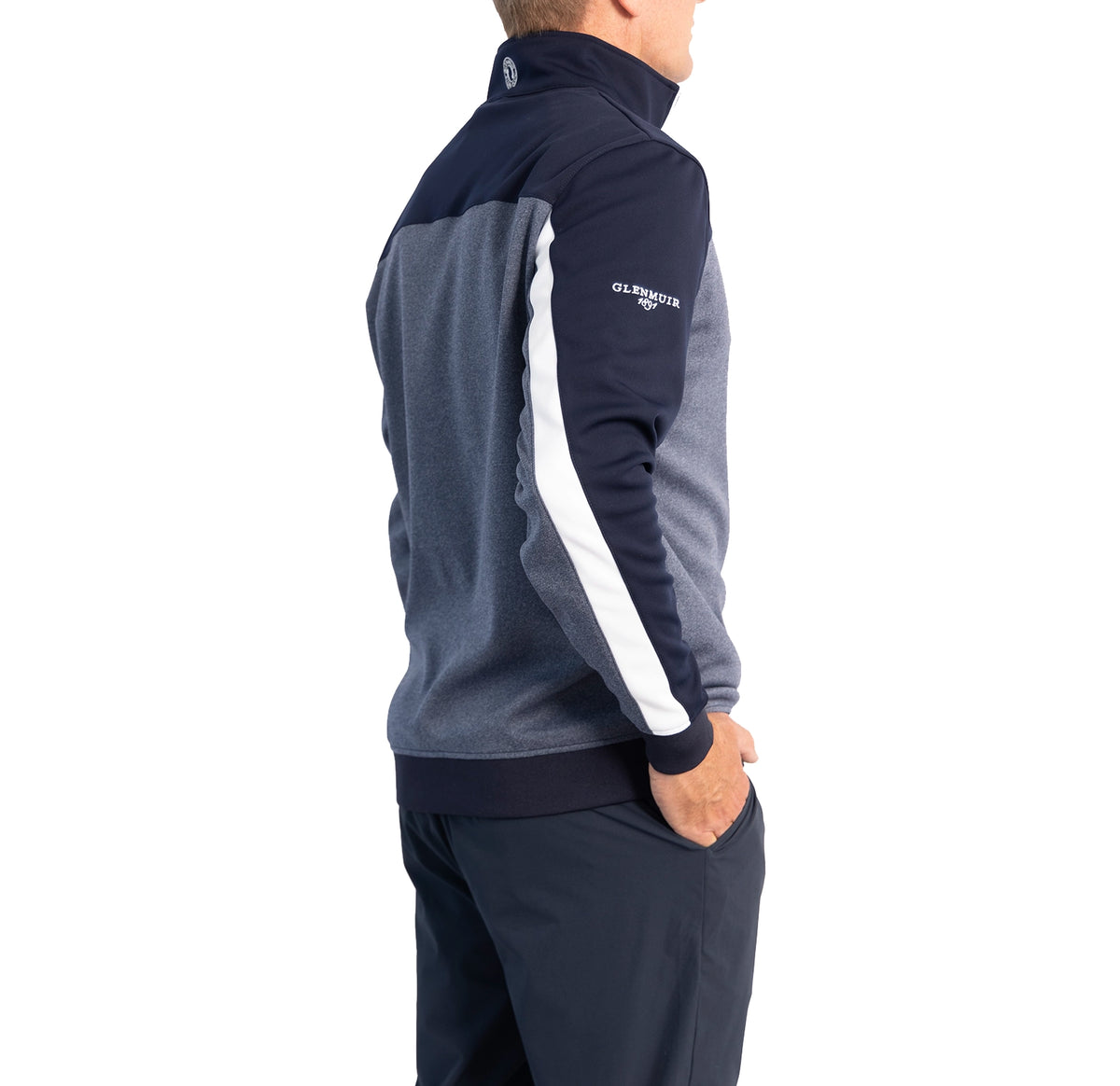 Glenmuir Douglas Quarter Zip Colour Block Performance Golf Midlayer - Navy Marl/ Navy