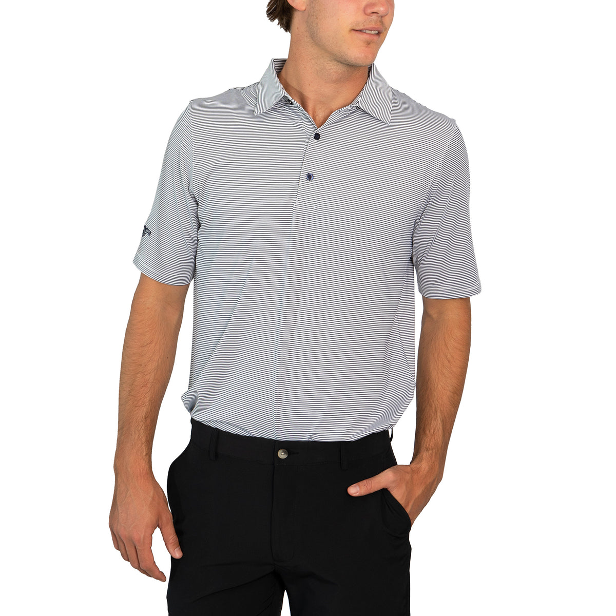 Glenmuir Torrence Micro Strip Performance Golf Shirt -White/ Navy