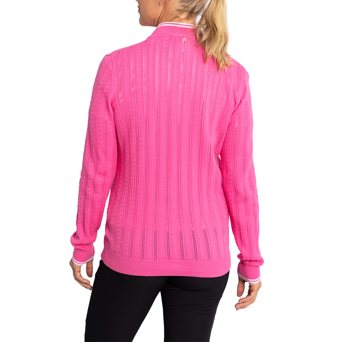 Glenmuir Women's Florence Quarter Zip Cable Knit Cotton Golf Pullover  - Hot Pink