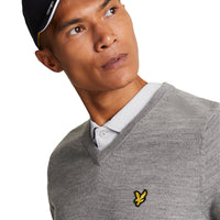 Lyle & Scott Golf Merino Blend V Neck Pullover - Mid Grey Marl