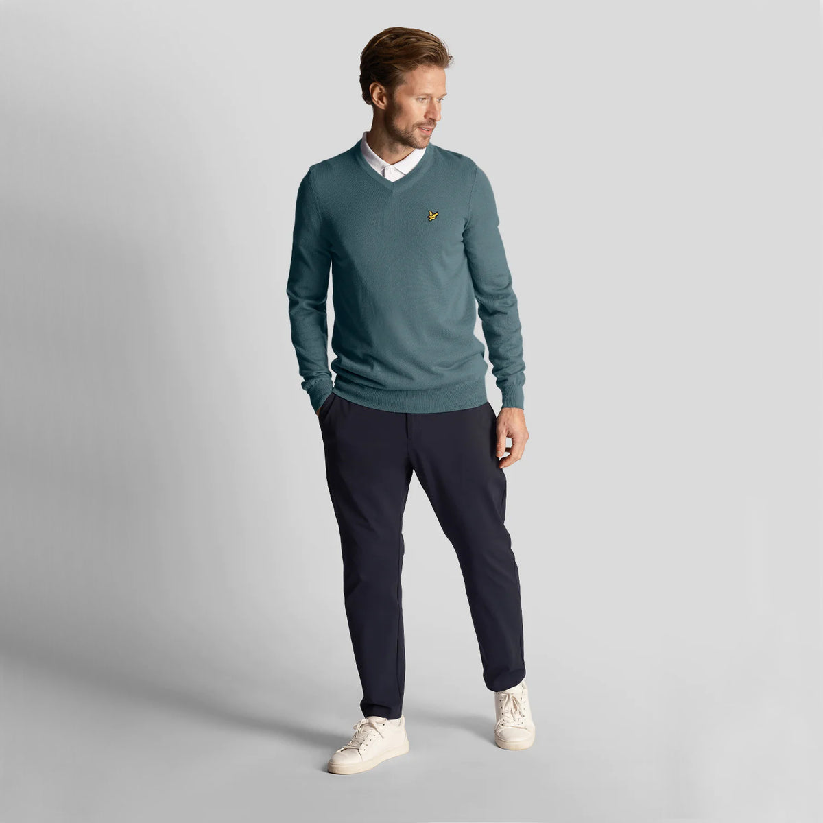 Lyle & Scott Golf Merino Blend V Neck Pullover - Iron Blue