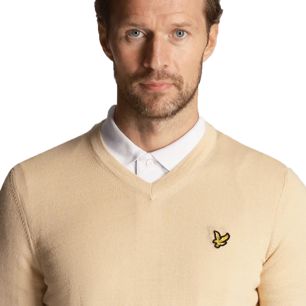 Lyle & Scott Golf Merino Blend V Neck Pullover - Sand Dune