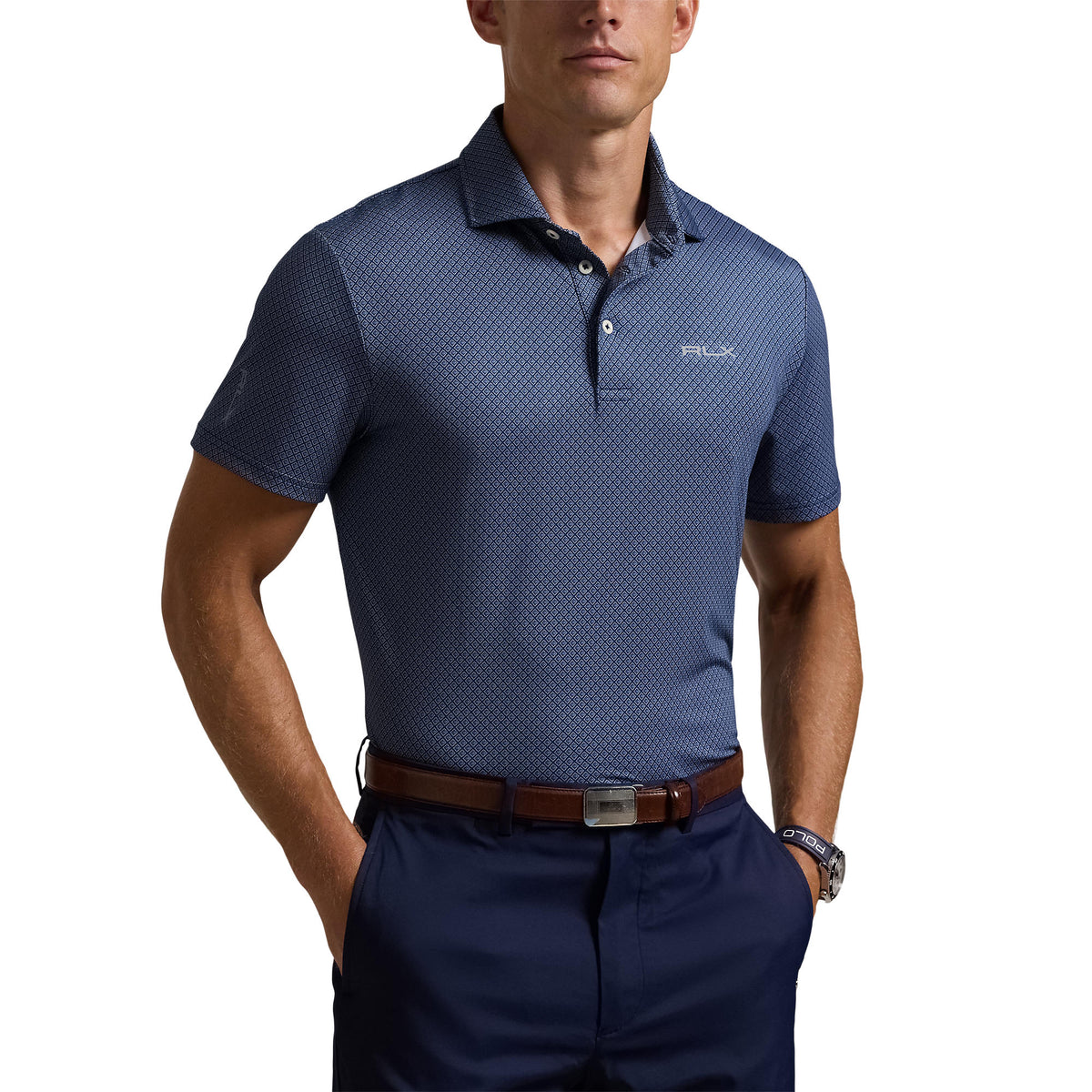 RLX Ralph Lauren Printed Lightweight Airflow Golf Polo Shirt - Refined Navy Pk Micro Diamond