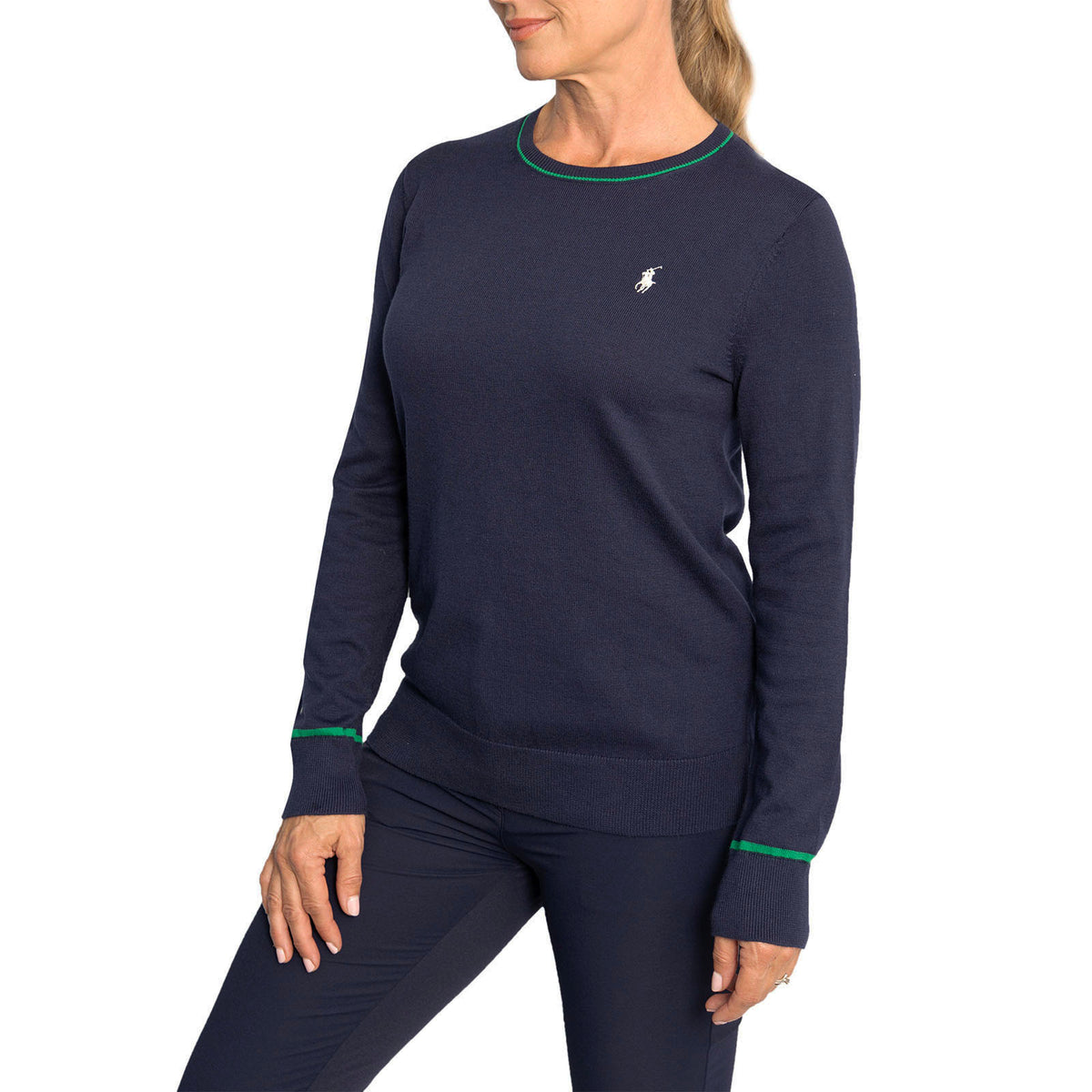 RLX Ralph Lauren Women's Cotton Blend Knit Pullover - French Navy/Cruise Green