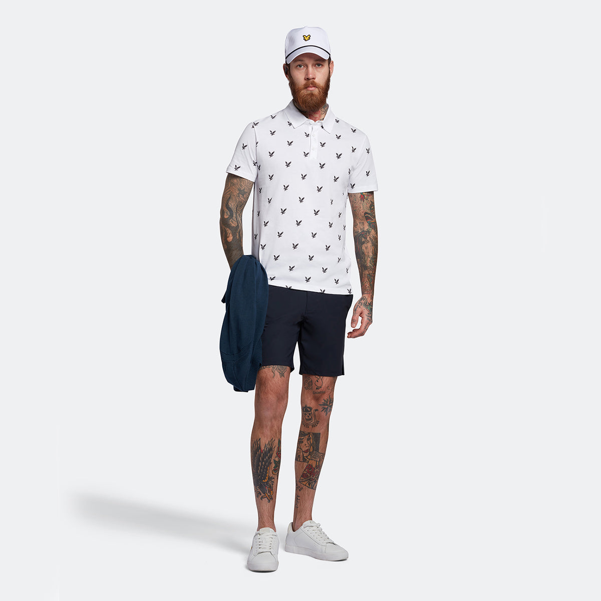 Lyle & Scott Tonal Eagle Print Polo Shirt - White