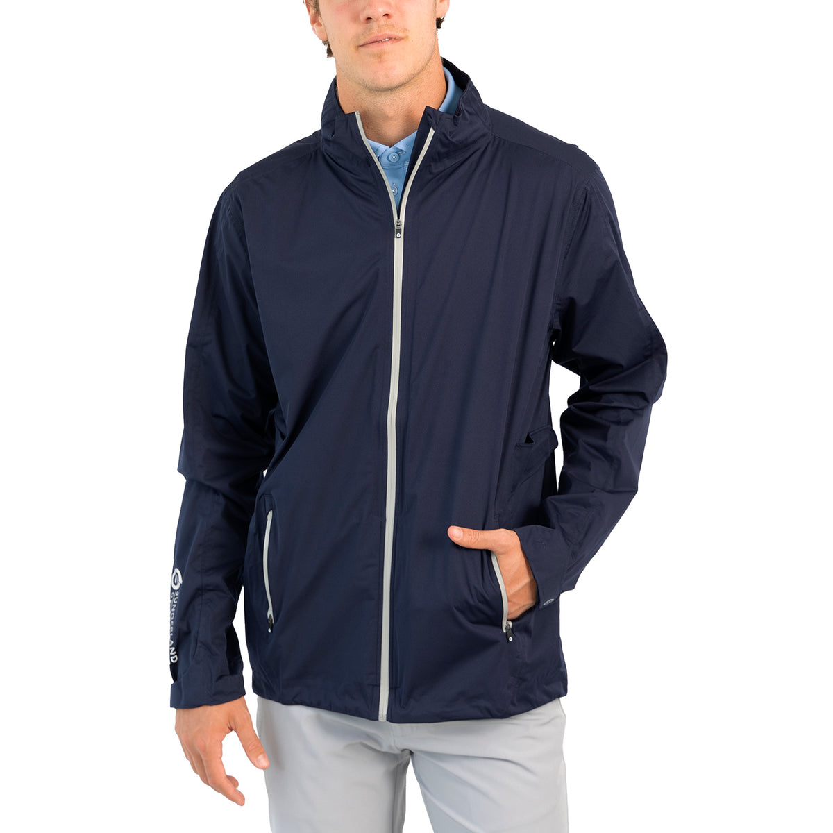 Sunderland Whisperdry Pro-Lite Lightweight Waterproof Golf Jacket - Navy/Silver