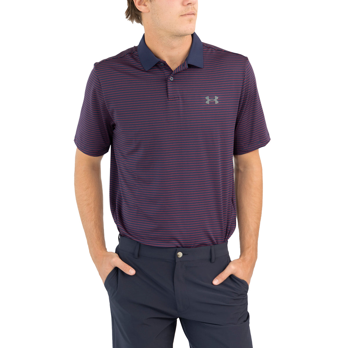 Under Armour Performance 3.0 Stripe Golf Polo Shirt - Midnight Navy/Red