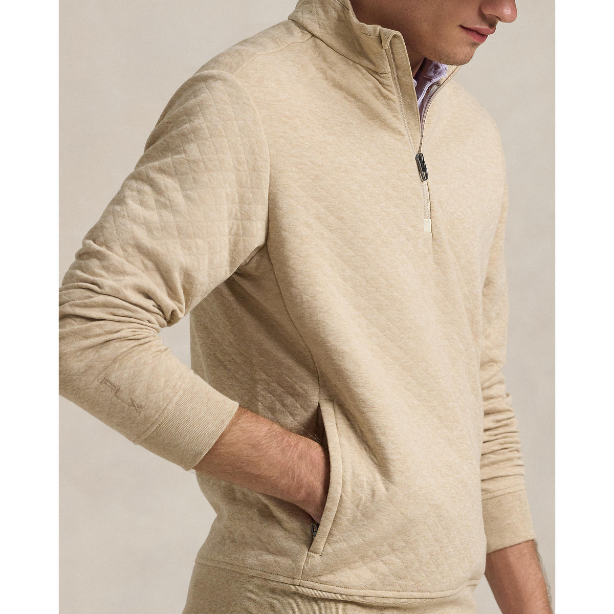 RLX Ralph Lauren Classic Fit Quilted Double-Knit Golf Pullover - Sand Heather