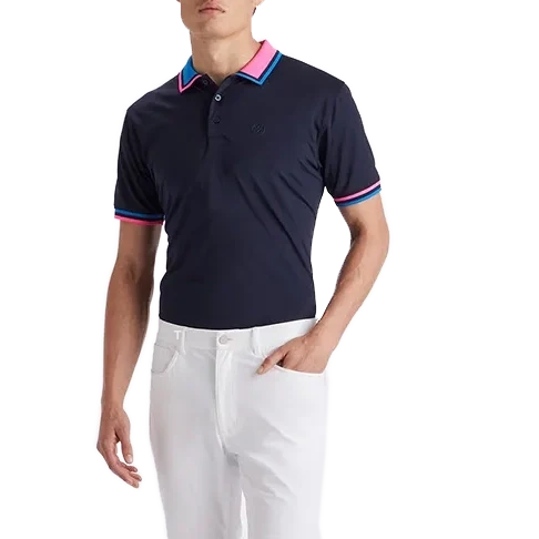 G/Fore Two Tone Rib Collar Tech Jersey Golf Shirt -Twilight