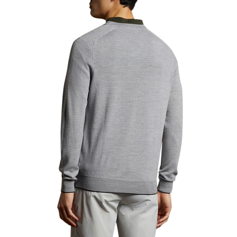 Lyle & Scott Merino Grid Texture v Neck Jumper -Pebble