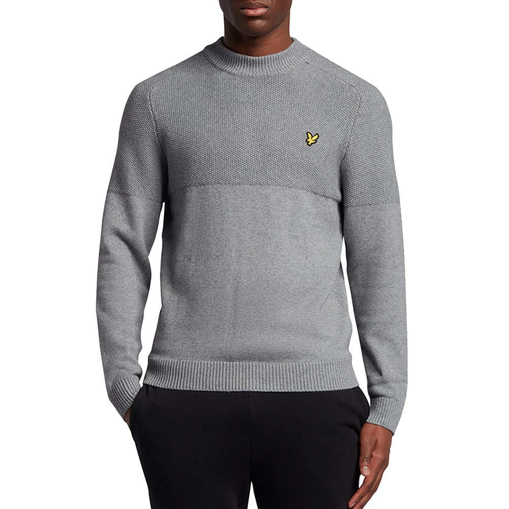 Lyle & Scott Seed Stitch Mock Neck Pullover -Mid Grey Marl