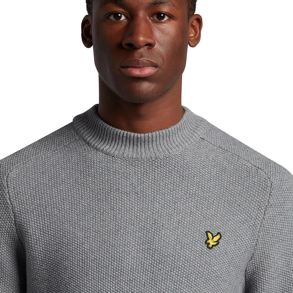 Lyle & Scott Seed Stitch Mock Neck Pullover -Mid Grey Marl