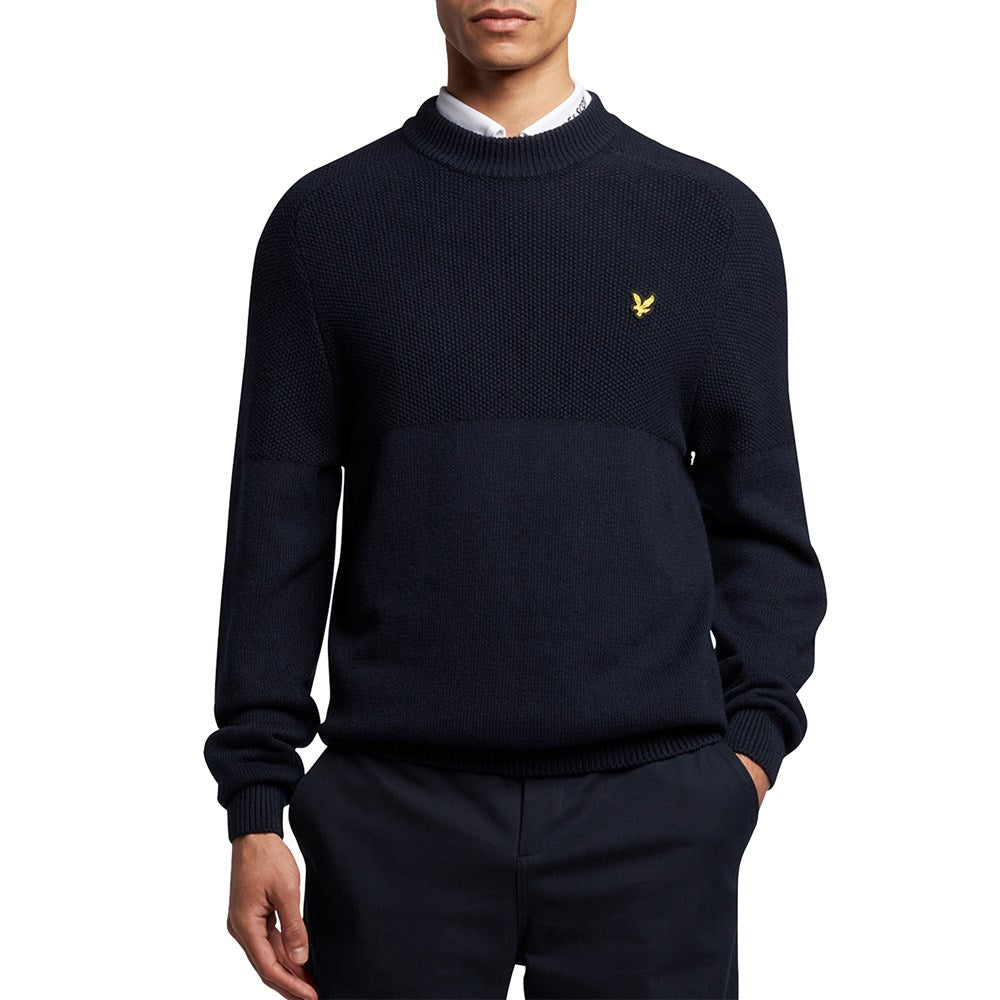 Lyle & Scott Seed Stitch Mock Neck Pullover -Dark Navy