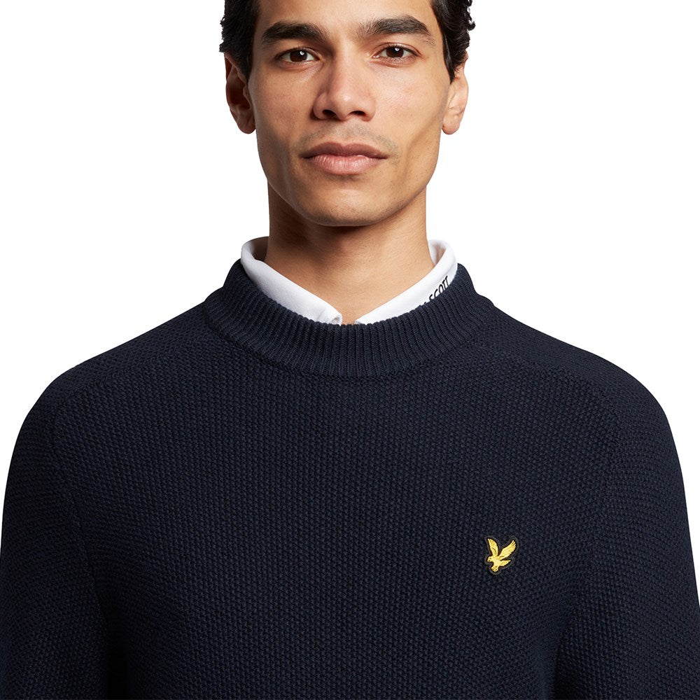 Lyle & Scott Seed Stitch Mock Neck Pullover -Dark Navy