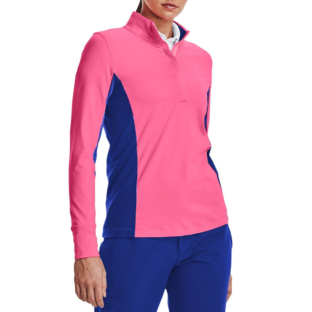 Under Armor Women 's Storm Mid Layer Golf 1/2 Zip- 분홍색 펑크/Versa Blue